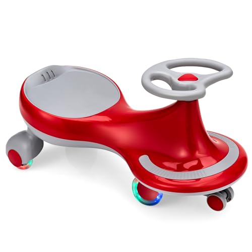 Image of HONEY JOY Wiggle Car, 2 in 1 Swing Car for Kids, LED PU Flashing Wheels, No Batteries, Gears or Pedals, Uses Twist, Turn, Ride On Toy for Toddlers Boys Girls 3 Years and Up (Red)