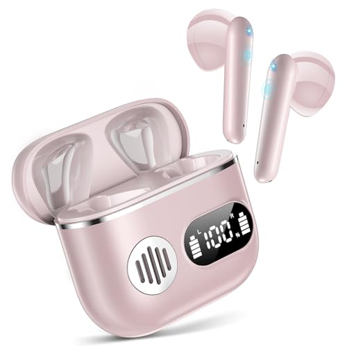 Wireless Earbuds 2026 Sport Bluetooth Headphones Stereo Earphones with ENC Mic Wireless Earphones In Ear Earbuds with Dual LED Display 48H Playtime Running Headphones IP7 Waterproof Ceramic Pink