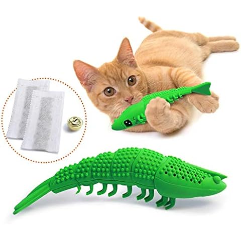 Ronton Cat Toothbrush Catnip Toy - Durable Hard Rubber - Cat Dental Care, Cat Interactive Toothbrush Chew Toy (1 Pack Green (Shrimp)) Cover