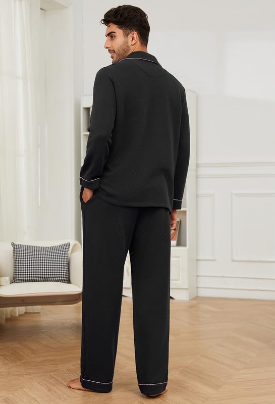 U2SKIIN Mens Pajama Set Soft Warm Long Sleeve Quilted Fabric Cotton Cozy Sleepwear Button-Down Pjs4