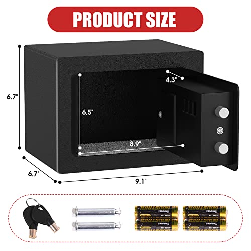 0.23 Cub Safe Box - Safe And Lock Box, Money Box With Digital Password And Keys For Home Hotel Office Dorm Money Cash Jewelry Use Storage (Black) #TOP2