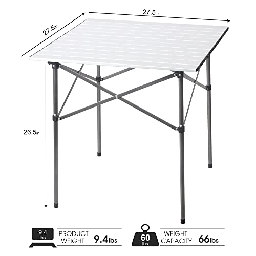 Portal Lightweight Aluminum Folding Square Table Roll Up Top 4 People Compact Table With Carry Bag For Camping, Picnic, Backyards, Bbq (White) #TOP4