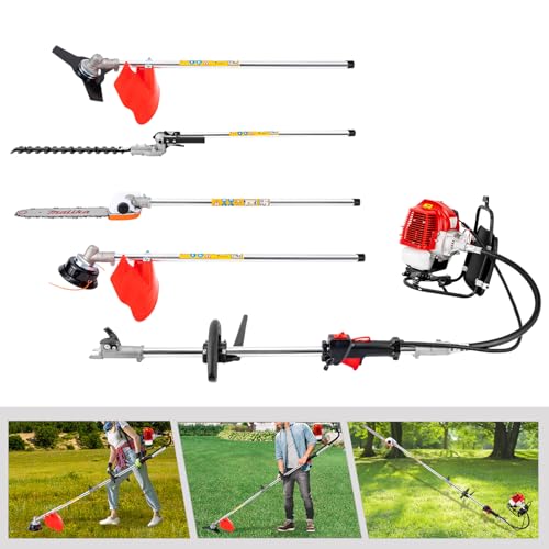 Mochila cortasetos 4 en 1 de 2 tiempos, enfriado por aire, cortacésped, desbrozadora de gasolina, desbrozadora de 52 cc, desbrozadora desmontable, cortasetos, herramienta de jardín multifuncional con