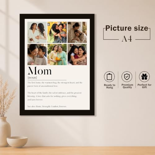 Image of Art Street Personalized Gift for Mother, MOM Photo Frame | 6 Image Collage with Custom Text, Customized Photo Frame for Mother, Wall Decor for Bedroom Living Room, A4 Size 8x12 Inch