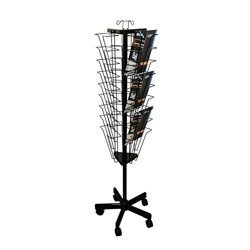 Présentoir de magazine rotatif noir A4 de sol mobile 45x145cm