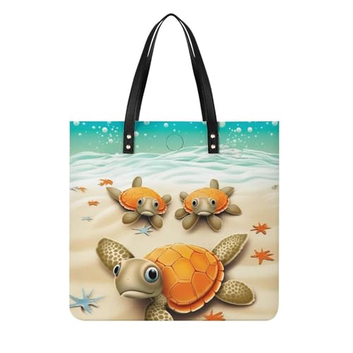 Sac à main en cuir imperméable imprimé tortue et étoile de mer
