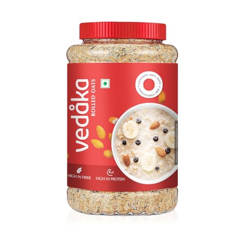 Image of Amazon Brand - Vedaka Rolled Oats | 1.2 Kg Jar | Contains 100% Oats | High in Protein