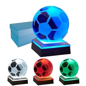 Soccer Crystal Ball Lamp,3.15 inch 3D Football Crystal Ball Night Light with LED Colorful Lighting Touch Base, Soccer Lamp Gift for Friends (Soccer)