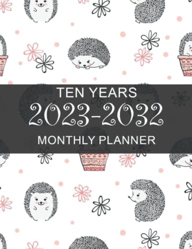 Ten Year Planner: Hedgehog Ten Year Monthly Planner- 10 Years At a Glance 120 Months Yearly Monthly & Weekly Schedule Organizer ... (Large 10 Years Calendar Planner 2023-2032)