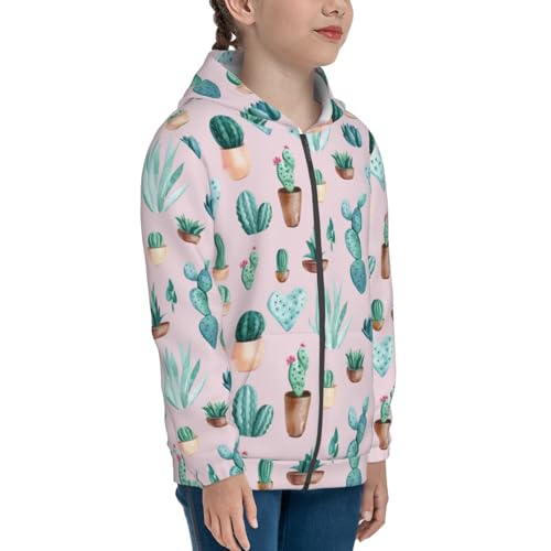 Green Cacti and Succulents Kid Hoodies Boys Zip Up Sweatshirts Girls Pullover with Pocket4