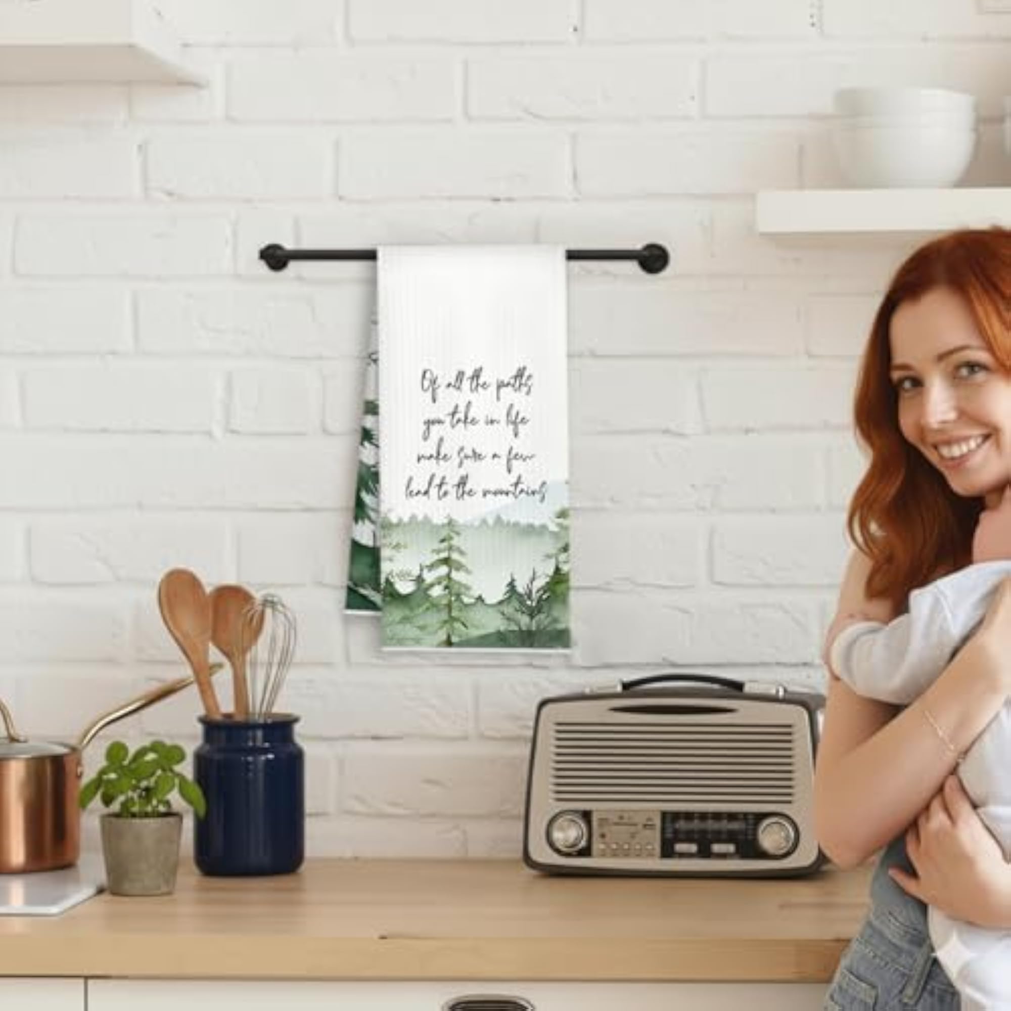 Inspirational Mountain Forest Kitchen Towels, Gift for Hiking Lovers
