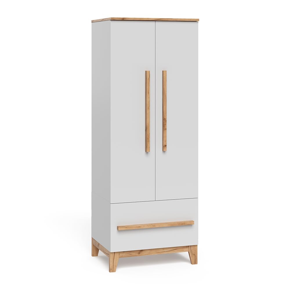 VitaliSpa Armoire pour Enfants Malia, Blanc/Artisan, 70x186.8cm, Compatible avec d'autres Meubles de la série Malia