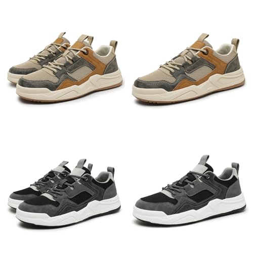 Men's Fashion Leather Breathable Mesh Mid Top Lace Up Platform Sneakers Casual Lightweight Non Slip Round Toe Driving Walking Jogging Tennis Training Shoes2