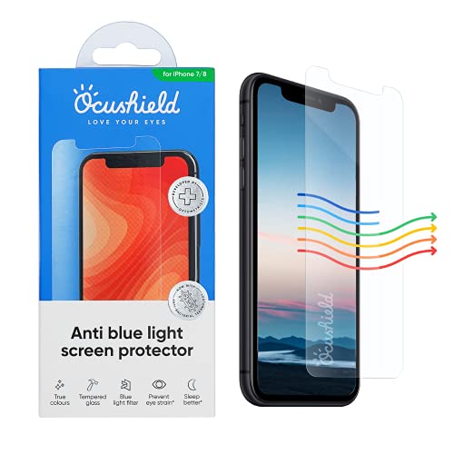Image of Ocushield Anti Blue Light Tempered Glass Screen Protector for iPhone 7 | iPhone 8 - Protect Your Eyes, Reduce Migraines & Improve Sleep