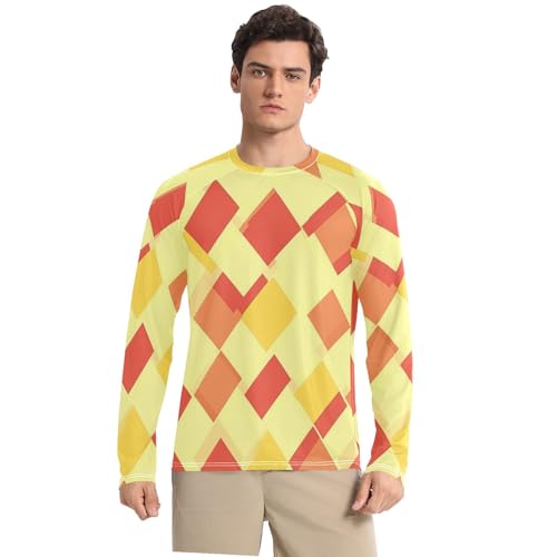 Yellow Red Mushroom UPF 50+ Sun Shirts for Men Loose Crew Neck Comfort Rash Guard Long Sleeve Outdoors