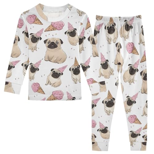 Cartoon Pajamas Set Fadou Ice Cream Pattern Long Sleeve PJs Cotton Jammies Sleepwear Top and Pants