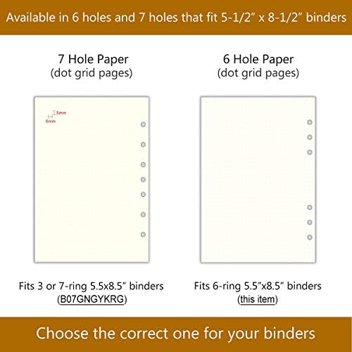 A5 6-Ring Binder/Planner Refill Paper for Filofax, 6 Hole, 100 Sheets/200 Pages, Dot Grid