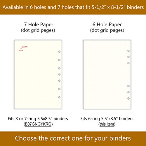 A5 6-Ring Binder/Planner Refill Paper for Filofax, 6 Hole, 100 Sheets/200 Pages, Dot Grid - Thumbnail 5