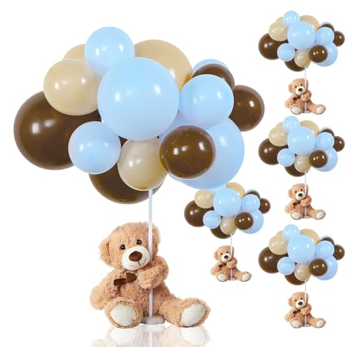 Meooeck 185 Pcs Bear Baby Shower Party Decorations Table Centerpieces 5 Pcs 13. 5'' Gender Reveal Bears 180 Balloons Kit Baby Shower Table Decor for Birthday Wedding(Brown, Nude, Blue)