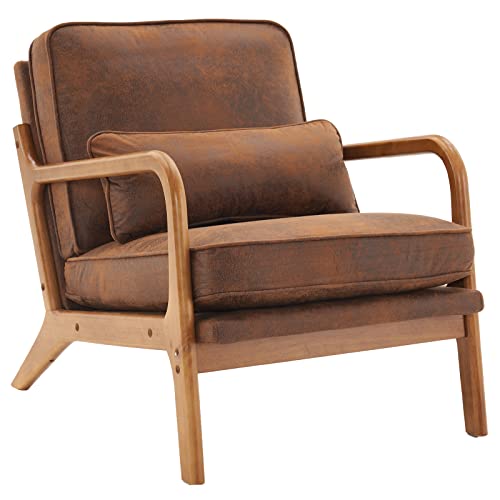 EMILOREY Oak Armrest Oak Upholstered Single Lounge Chair Indoor Lounge Chair Orange,Solid Wood Armrest Bronzing Cloth,Robustness and Stability