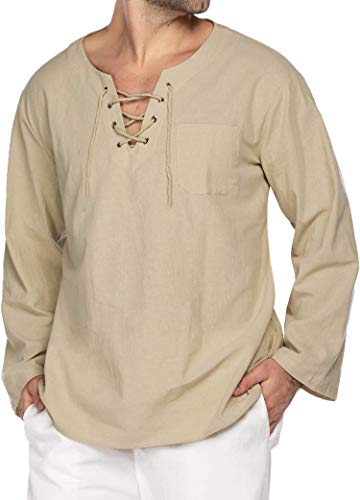 T-shirt de plage décontracté en coton et lin pour homme avec col en V - - XXX-Large Cover