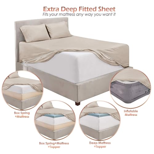 Hearth & Harbor Bed Sheets, Luxury Soft 6 Piece Bed Sheet Set Extra Deep Pocket Fitted Sheets Fits Mattress up to 21\", Double Brushed Bedding Sheets & Pillowcases, King, Natrual Linen - Thumbnail 3