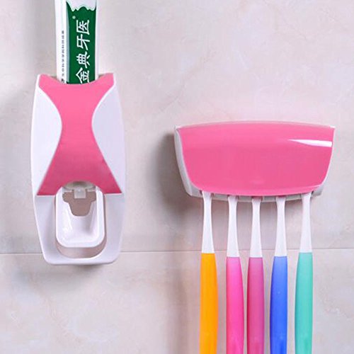 WAYCOM Dust-Proof Toothpaste Dispenser Toothpaste Squeezer Kit (Pink)