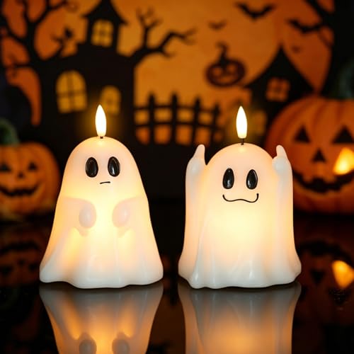 Image of Wondise Spooky Ghost Halloween Flameless Candles with 6hrs Timer