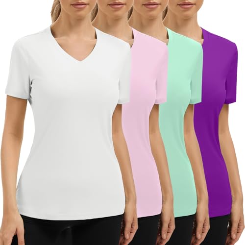 UVSAI Women's UPF 50+ V Neck Short Sleeve Shirt Moisture Wicking Breathable Athletic Tee for Running Hiking Yoga by UVSAI - Used condition - US$25.13