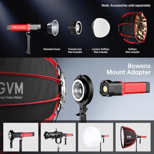 GVM PD60B Studio Lights with Bowen Mount Adapter, COB Photography Lighting with Fast Charger, Portable Video Light for Photographers Flashlight, Spotlight for APP Control, 2700-6800K, 49300LUX/0.5M by GVM Great Video Maker - Image 2