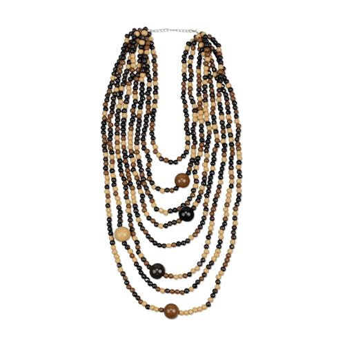 Florate Big Long Colorful Chunky Statement Wood Bead Necklace for Women African Vintage Ethnic Multi Layers Pendant Bib Bohemian Jewelry (NXR1458-wooden)