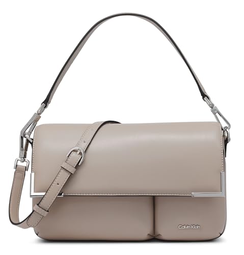 Calvin Klein Mica Organizational Flap Demi Shoulder Bag & Crossbody, Silver Mink Puffy, One Size