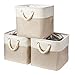 Robuy Lot de 3 Bacs de Rangement Pliables en Jute avec Poignée en Coton, Panier à Linge, Salle de Bains,Placard, Jouets Blanc et Beige 33x33x33 cm