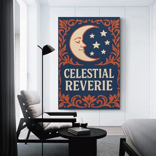 Tableau sur toile lune et étoiles 50x75cm pour habiller un mur vide avec élégance