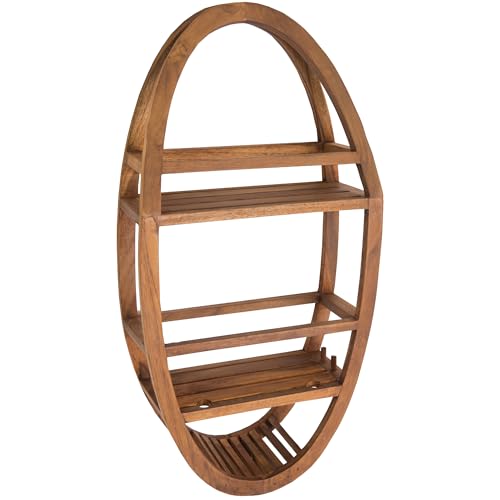 AquaTeak Patented Moa Oval Teak Shower Organizer - Hanging Shower Caddy with Wood Shelves Hooks & Soap Holder - Durable Water-Resistant Bathroom Storage with Space-Saving Design
