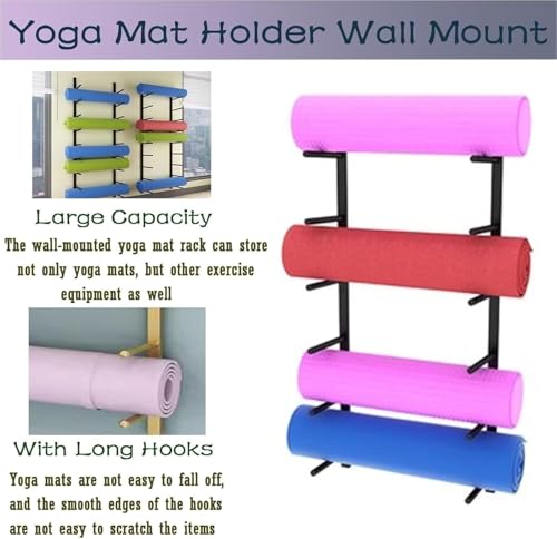 Support mural en bois pour tapis de yoga et suspension métal