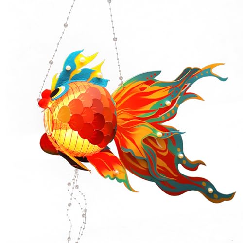 Wilitto Chinese Mid-Autumn Festival 2024 Goldfish Lantern, Glowing Paper Lantern, Hanging/Hand-Held Traditional Chinese Lantern for Chinese New Year 2024 Mid-Autumn Festivals Spring Festivals Red S