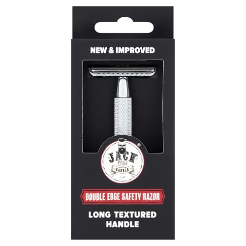 Jack the Barber Double Edge Safety Razor, Chrome, 3-Piece Construction, Men's, Closed Comb Design, Single Blade, Weighted Precision Head