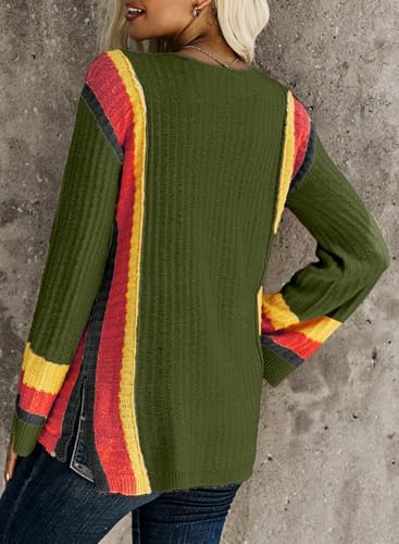 Image of Dokotoo Womens 2026 Spring Summer Casual Crewneck 3 /4 Sleeve Striped Lightweight Knit Trendy Boho Tops Pullover Sweaters