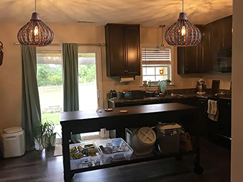 Bamboo Pendant Light Boho Light Fixture Basket Rattan Pendant Lights Chandelier Wicker Lamp Shades Japanese Pendant Lighting for Living Room Bedroom Restaurant Cafe Teahouse DiningRoom 2PCS - Image 6