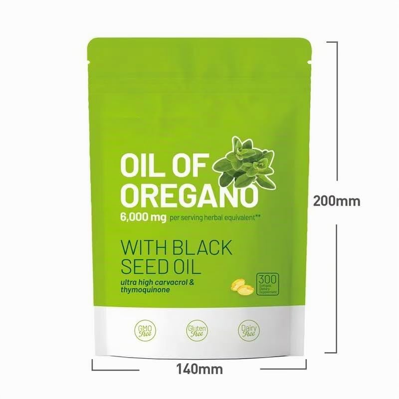 Olio di origano e olio di semi neri | Non-GMO, 300 capsule morbide, 1 pezzo