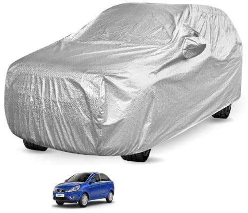 Image of Auto Hub Waterproof Car Cover Compatible with Tata Zest with Mirror Pockets, Soft Cotton Lining, Zest Car Cover Waterproof, Metallic Silver