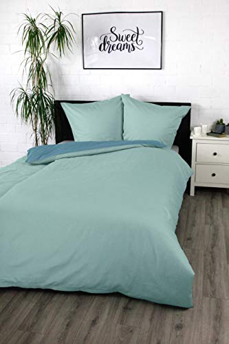 jilda-tex Bettwäsche Satin-bettwäsche 100% Baumwolle Wendebettwäsche Uni-bettwäsche Verschiedene Größen und Farben (Mittelblau, 135 x 200 cm)