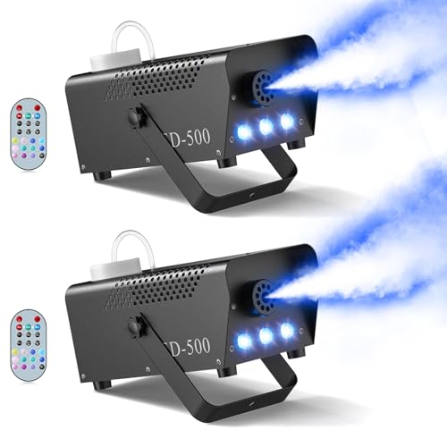 Image of 500W Fog Machine,Smoke Machine with 3 RGB LED Lights, 14 Colorful LED Lighting Effect Fog Machine, Wireless Remote Smoke Machine for Party Stage Christmas Wedding Halloween, 2 Pack