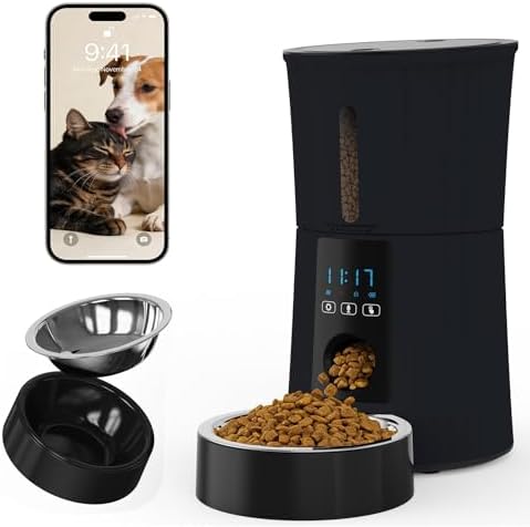 NEWBULIG Automatic Cat Feeder, 4L Timed Pet Feeders with 10s Voic...