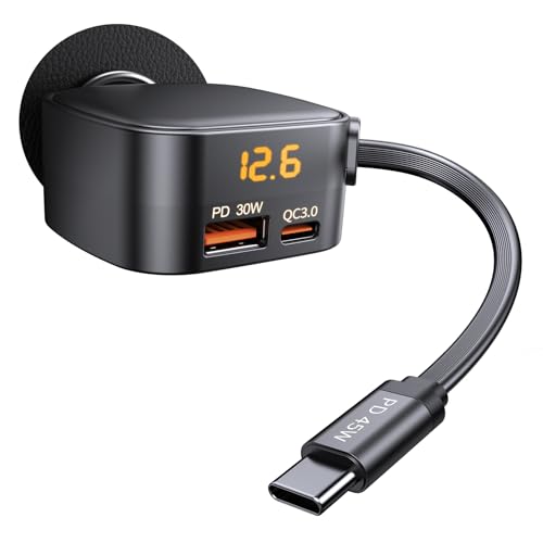 ANEXTIDE 93W Retractable Car Charger, USB C Car Charger Fast Charging with PD PPS & QC 3.0, Multi Port Cigarette Lighter Adapter with Voltmeter for iPhone 17 16 15 Pro Max, Samsung S26/S25 iPad Pixel