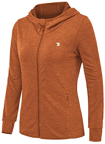 donhobo Women's Running Jackets with Thumb Hole,Long Sleeve Gym Sport Zip Up Hoodie Top Breathable Quick-Dry Tops with Zip Side Pocket Orange XL