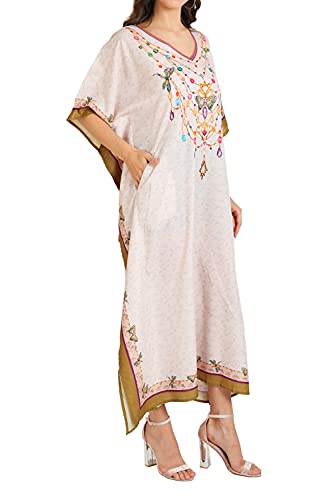 Image of Miss Lavish London Kaftan Dresses for Women Plus Size Long Batwing Sleeve Caftans, V Neck Moo Moo Printed Beach Cover Up Maxi Beach Dress, Bathing Suit Cover-Up Loungewear