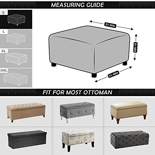Image of TAOCOCO Ottoman Cover Rectangular Storage Ottoman Slipcover Stretch Footrest Stool Covers Furniture Protectors Spandex Jacquard Fabric with Elastic Band Black