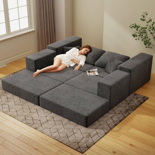 Image of Cloud Modular Sectional Sofa, Comfy Boneless Couch for Living Room, Modern L-Shaped Couch with Reversible Chaise, Customizable Sleeper Sofa Bed with Non Slip, No Assembly & Deep Seat, Dark Grey